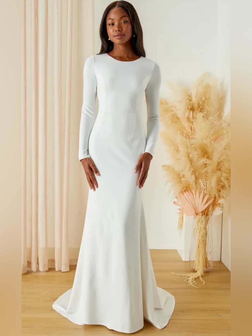 Lulus Eloquent Endearment NWT White Long Sleeve Backless Maxi Dress Wedding XS